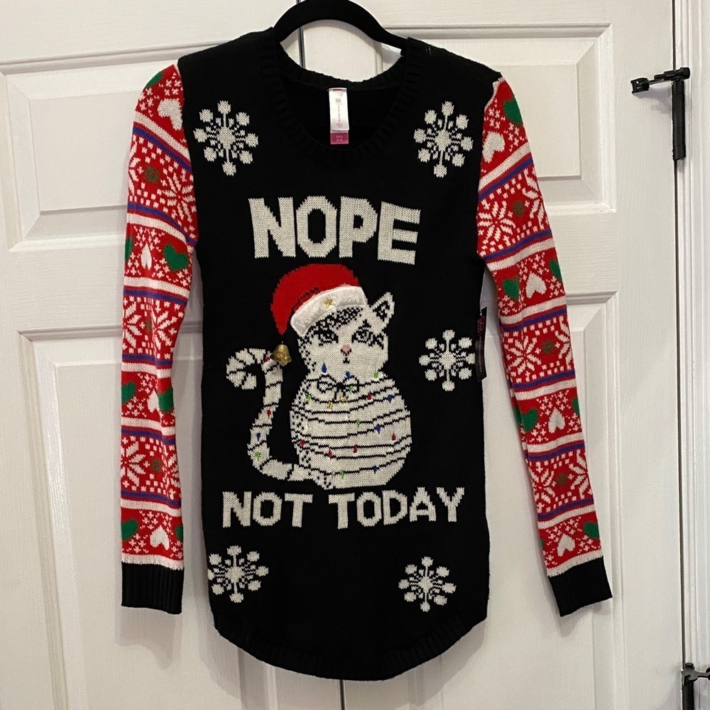 No Boundaries Christmas cat holiday Black Sweater